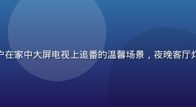 奶泡动漫会员用户在家中大屏电视上追番的温馨场景，夜晚客厅灯光柔和氛围舒适